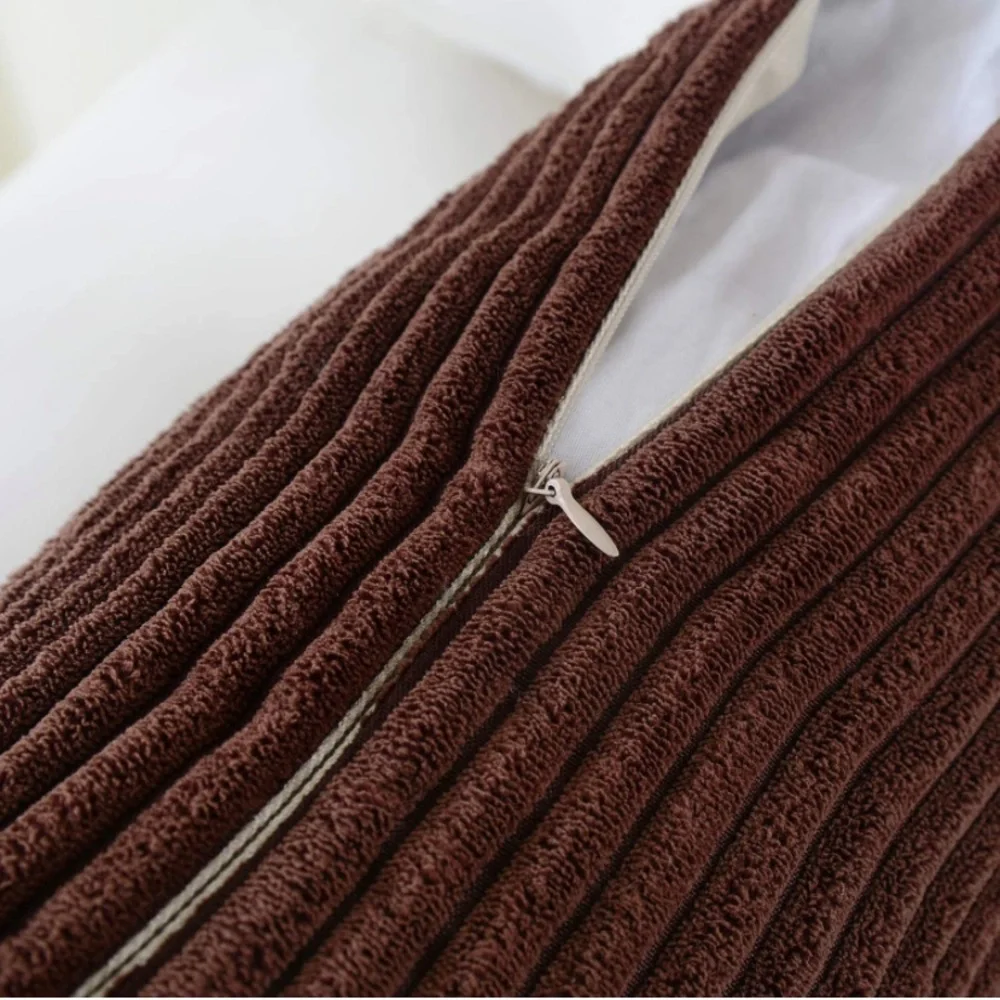 Luxury Home | Rustic Chocolate Brown Soft Corduroy Striped Throw Pillow Covers